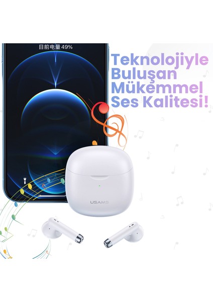 Usams -IA04 IOS/Android Uyumlu BT5.0 TWS Bluetooth Kulaklık-Beyaz