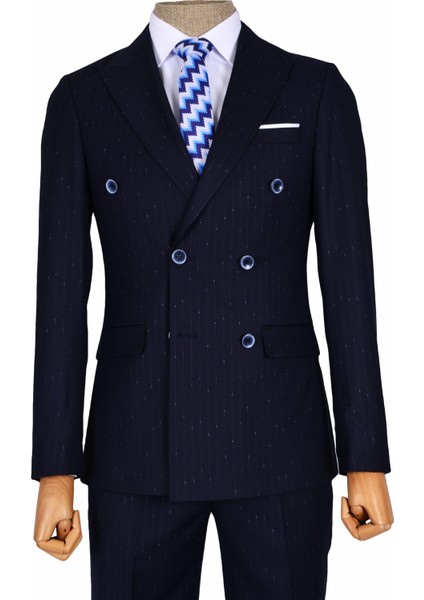 Noktalı Çizgili Kruvaze Slim Fit Erkek Takım Elbise fırsatları