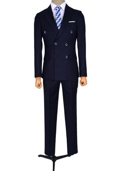 Noktalı Çizgili Kruvaze Slim Fit Erkek Takım Elbise indirimleri