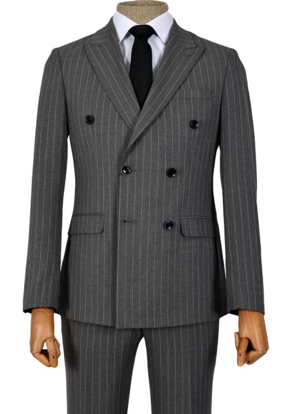 Dik Nokta Çizgili Kruvaze Slim Fit Erkek Takım Elbise fırsatları