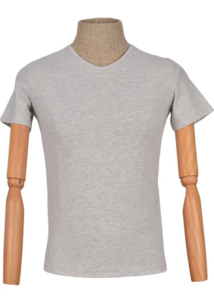 V Yaka Düz Slim Erkek T-shirt