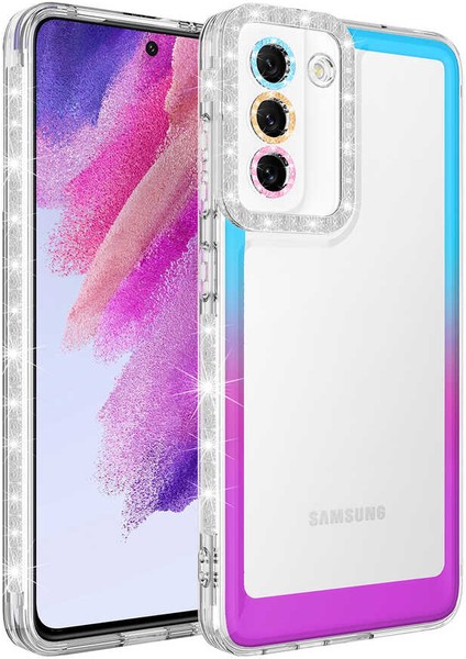 Samsung Galaxy S21 Fe Kılıf Simli Renkli Parlak Kamera Lens Korumalı Transparan Kapak (Park)