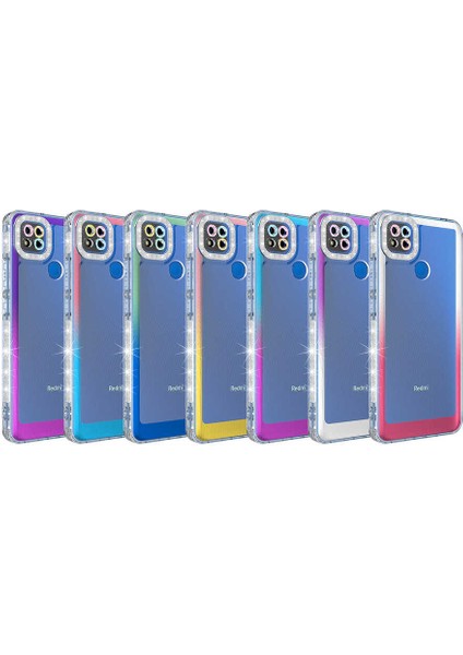 Xiaomi Redmi 9c Kılıf Simli Renkli Parlak Kamera Lens Korumalı Transparan Kapak (Park)