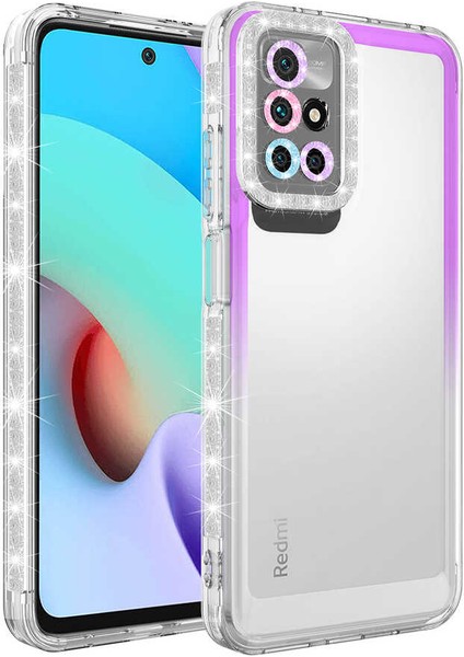 Xiaomi Redmi 10 Kılıf Simli Renkli Parlak Kamera Lens Korumalı Transparan Kapak (Park)