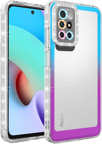 Xiaomi Redmi 10 Kılıf Simli Renkli Parlak Kamera Lens Korumalı Transparan Kapak (Park)