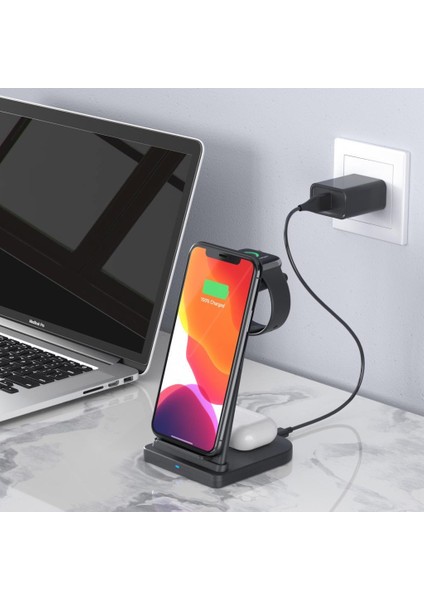 Polham 15W 3in1 Kablosuz Şarj Standı, Telefon, Saat ve Kulaklık Şarj Istasyonu, Ultra Hızlı modelleri