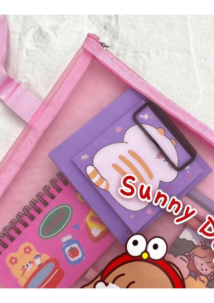 Sunny Days Pembe Şeffaf File Çanta / Kalem Kutu / Toparlayıcı