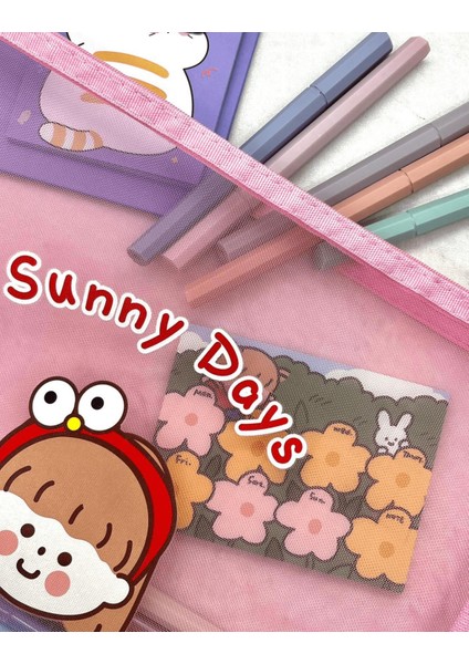 Sunny Days Pembe Şeffaf File Çanta / Kalem Kutu / Toparlayıcı