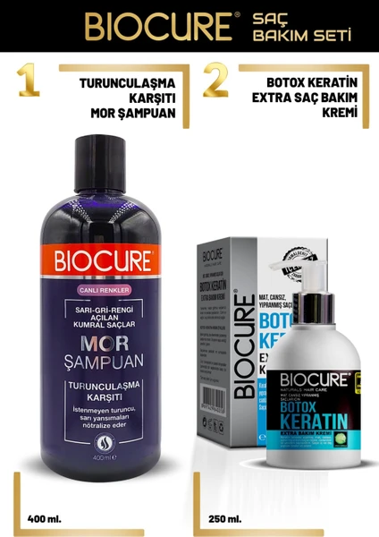 Boyalı Saçlara Özel/biocure Turunculaşma Karşıtı Mor Şampuan+Botoks Keratin Extra Saç Bakım Kremi