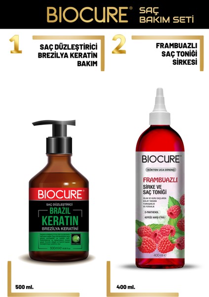 Saç Düzleştirici Brezilya Keratin Bakımı + Frambuazlı Sirke Ve Saç Toniği 400 Ml.