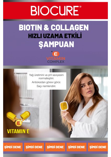 Biotin & Collagen + E Vitamin Kompleks, Yıpranmış, Zayıf Ve Cansız Saçlar Için Bakım Şampuanı