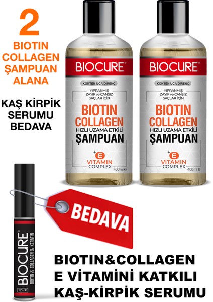 Biotin & Collagen + E Vitamin Kompleks Saç Bakım Şampuanı Alana Kaş Kirpik Serumu Bedava