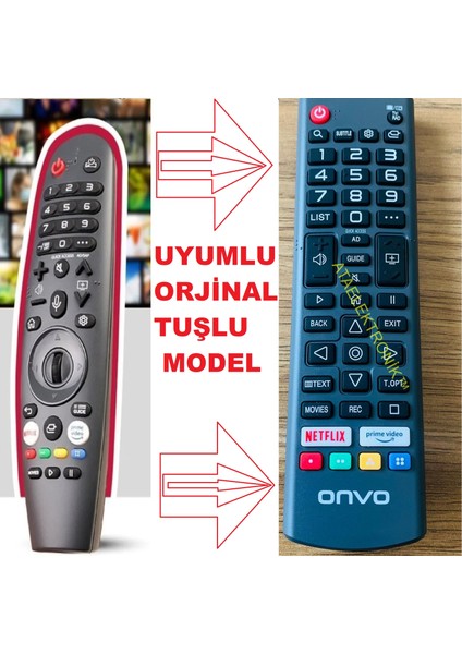 Orjinal Sunny - Onvo Webos 4K Smart OV65500 OV85500 RTK2874 SN65FMN240 Webos Smart LED Akıllı Tv Için Orijinal Kumandası Tuşlu Klasik Model Yeni Orj.