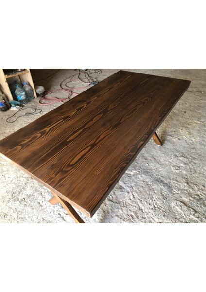 Düz Kenar Ceviz Rengi Kütük Restaurant Masası Imalatı 75X140.CM modelleri