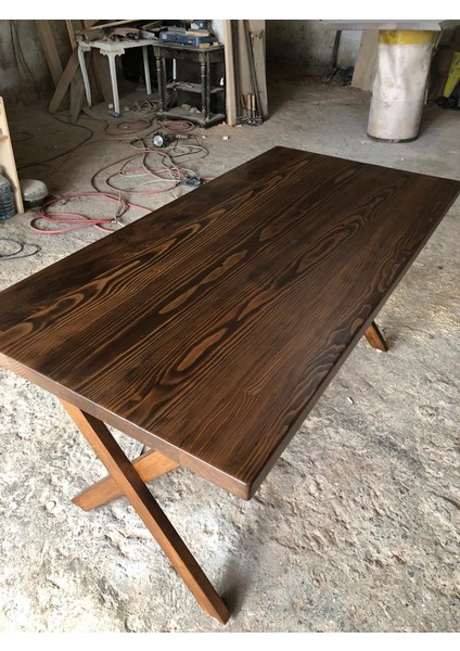 Düz Kenar Ceviz Rengi Kütük Restaurant Masası Imalatı 75X140.CM fırsatları
