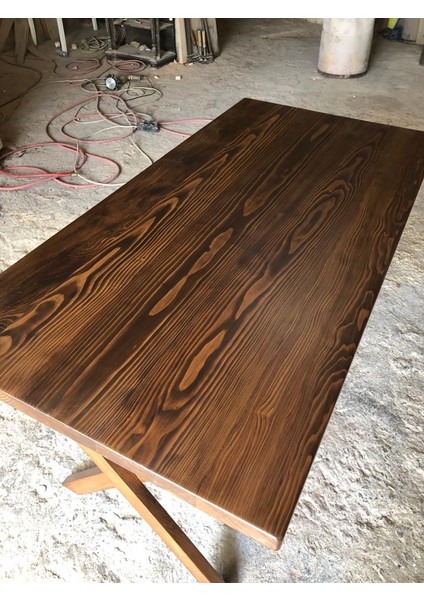 Düz Kenar Ceviz Rengi Kütük Restaurant Masası Imalatı 75X140.CM indirimleri