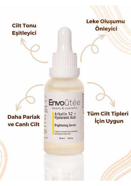 Leke Karşıtı Renk Açıcı Arbutin Cilt Bakım Serumu 1,01 Fl.oz(Arbutin %2 + Hyaluronic Acid) 30 ml fiyatları
