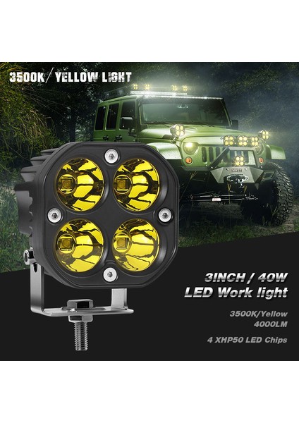 Off-Road Sis Lambası 4 LED 12-32V 40W -Set Sarı / LASS284-1