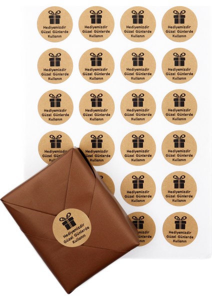 Hediyemizdir Baskılı 4 cm Yuvarlak Kraft Etiket 24 Adet