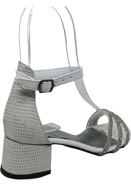 1550 Kız Çocuk Beyaz Taşlı Bantlı Topuklu Ayakkabı modelleri