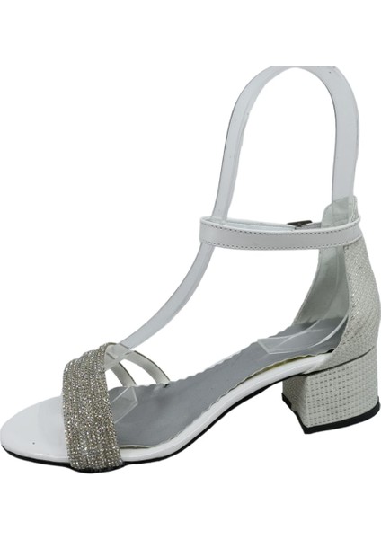 1550 Kız Çocuk Beyaz Taşlı Bantlı Topuklu Ayakkabı fırsatları