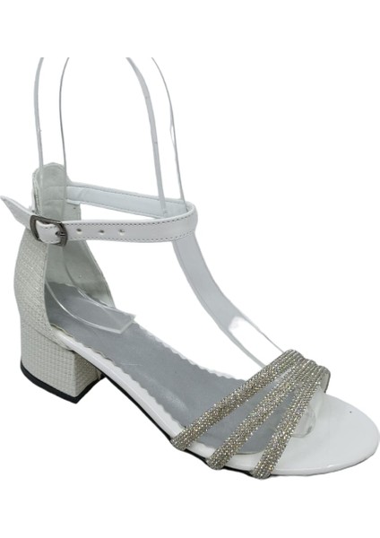 1550 Kız Çocuk Beyaz Taşlı Bantlı Topuklu Ayakkabı indirimleri