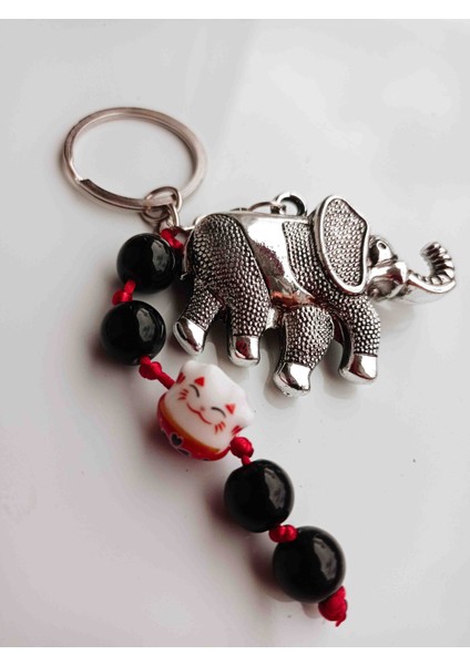 Feng Shui Bereket Filli Maneki Neko Şanslı Kedi Boncuklu Anahtarlık