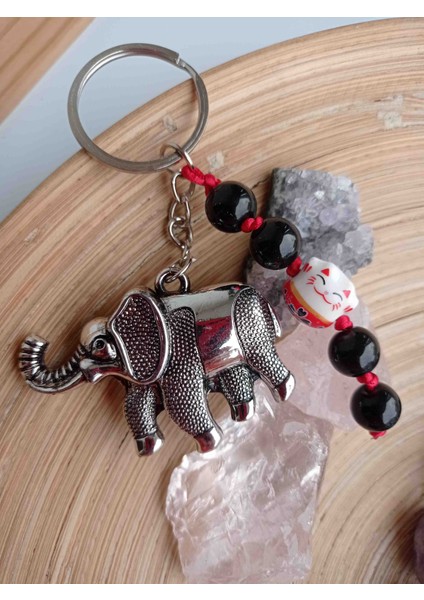 Feng Shui Bereket Filli Maneki Neko Şanslı Kedi Boncuklu Anahtarlık fiyatları