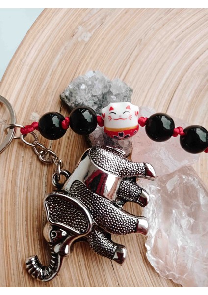 Feng Shui Bereket Filli Maneki Neko Şanslı Kedi Boncuklu Anahtarlık fırsatları