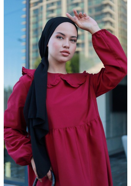 Bebe Yaka Tesettür Elbise Bordo HM2080 fırsatları