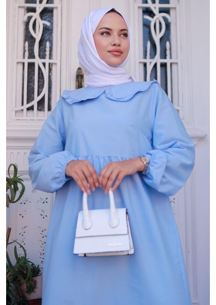 Bebe Yaka Tesettür Elbise Bebe Mavisi HM2080 fırsatları