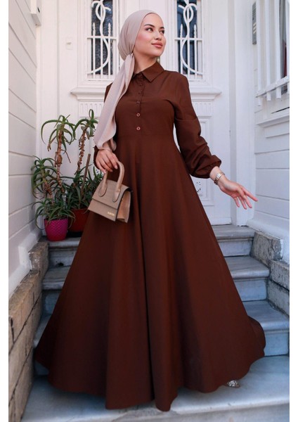 Kuşaklı Mevlana Elbise Kahverengi HM2105