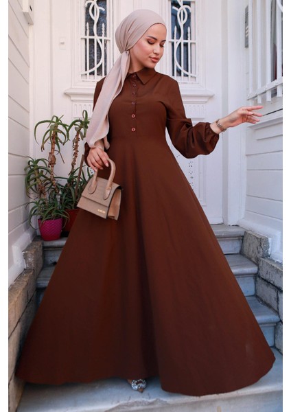 Kuşaklı Mevlana Elbise Kahverengi HM2105 modelleri