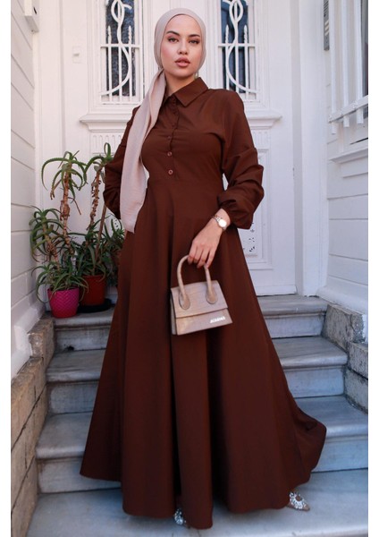 Kuşaklı Mevlana Elbise Kahverengi HM2105 fırsatları