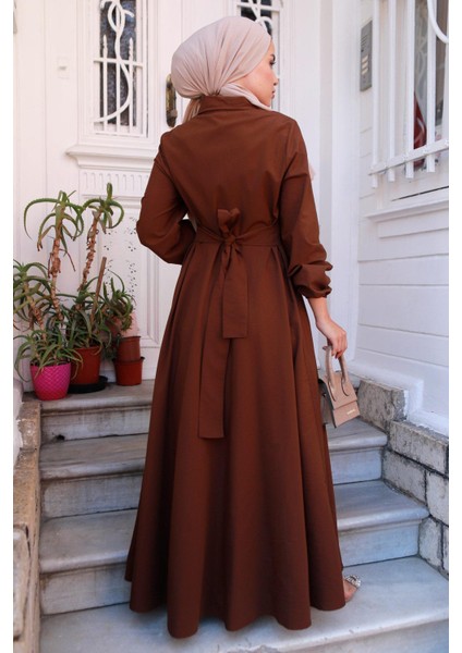 Kuşaklı Mevlana Elbise Kahverengi HM2105 indirimleri