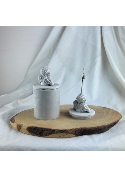 Gri Eskitme Cupid (Melek) Kapaklı Kutu ve Cupid Kaideli Heykel Not Tutucu 2'li Set fırsatları