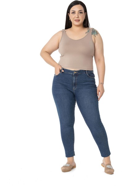 Disentis Modest Büyük Beden Askıları Büzgülü Drapeli Crop Vizon Body