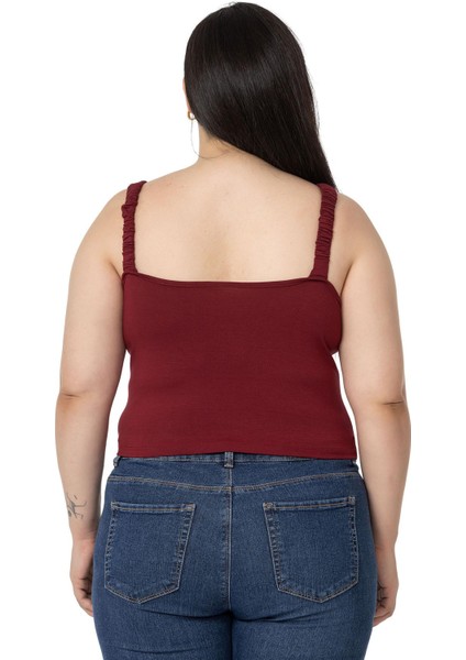 Büyük Beden Askıları Büzgülü Drapeli Crop Bordo Body modelleri