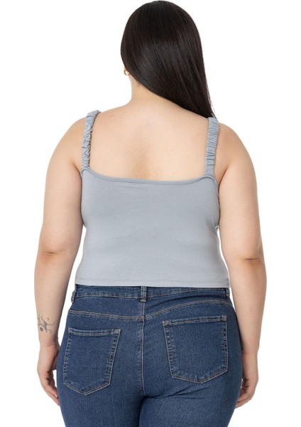 Büyük Beden Askıları Büzgülü Drapeli Crop Gri Body modelleri
