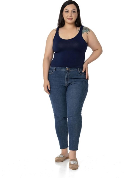 Büyük Beden Askıları Büzgülü Drapeli Crop Lacivert Body fiyatları