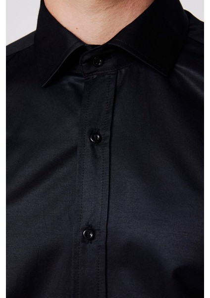 Modern Slim Fit Düz Saten Pamuklu Erkek Lacivert Gömlek fırsatları