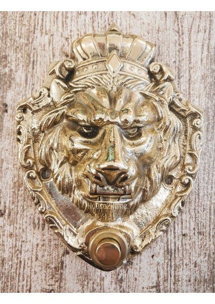El Yapımı Pirinç Aslan Kapı Zili Sarı