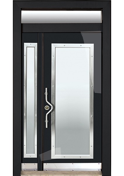 TEZ-0144 Siyah-Camlı Model Bina Giriş Kapısı Sağ Açılım