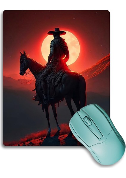 Sonictouch Gün Batımı Kovboy Temalı Kaydırmaz Gaming Oyuncu Dikişsiz Siyah Mouse Pad/ped 17X21CM