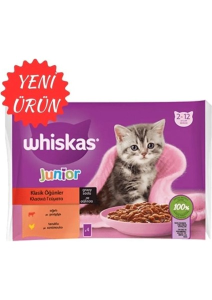 Junior Yavru Klasik Öğünler Sığırlı Tavuklu Yaş Mama 4X85 gr