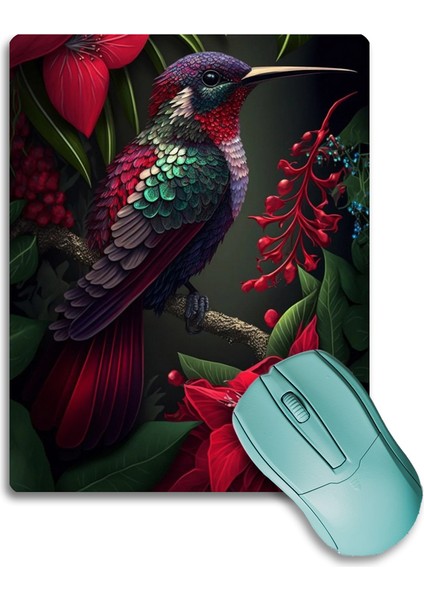 Sonictouch Sinek Kuşu Temalı Pembe Zambak Çiçekli Kaydırmaz Gaming Oyuncu Dikişsiz Mouse Pad/ped 17X21CM