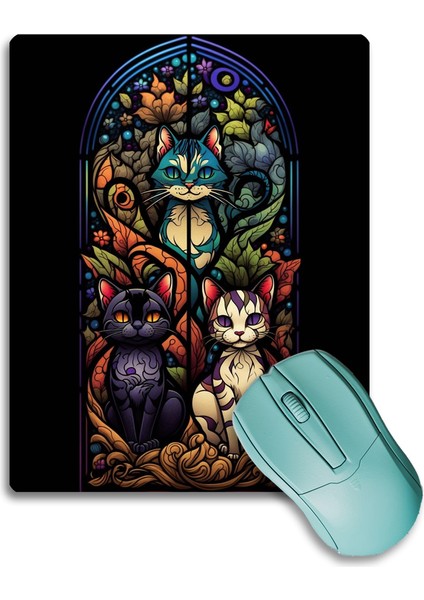 Sonictouch Vitray Chibi Kedileri Kaydırmaz Gaming Oyuncu Dikişsiz Siyah Mor Mouse Pad/ped 17X21CM