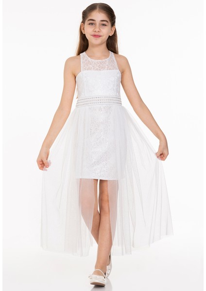 AHENGİM KIZ ÇOCUK ABİYE KIZ İNCİ TAŞLI TÜLLÜ KIZ ABİYE AK2229