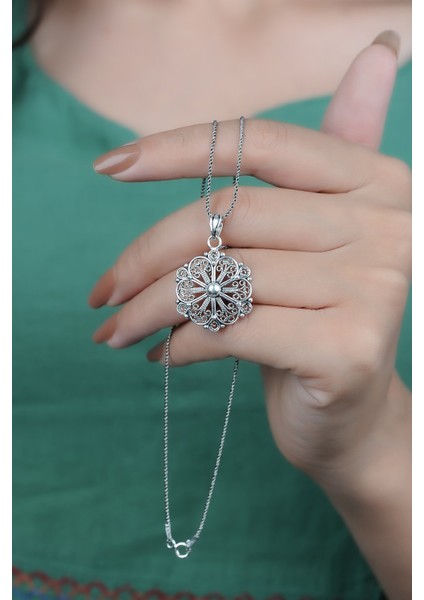 925 Ayar Gümüş Telkari Model Kadın Kolye