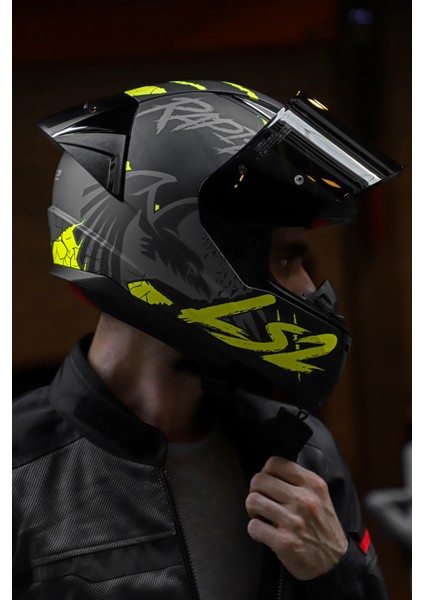 Rapıd Race Raven Mat Siyah-Gri-Neon Sarı Kask C1
